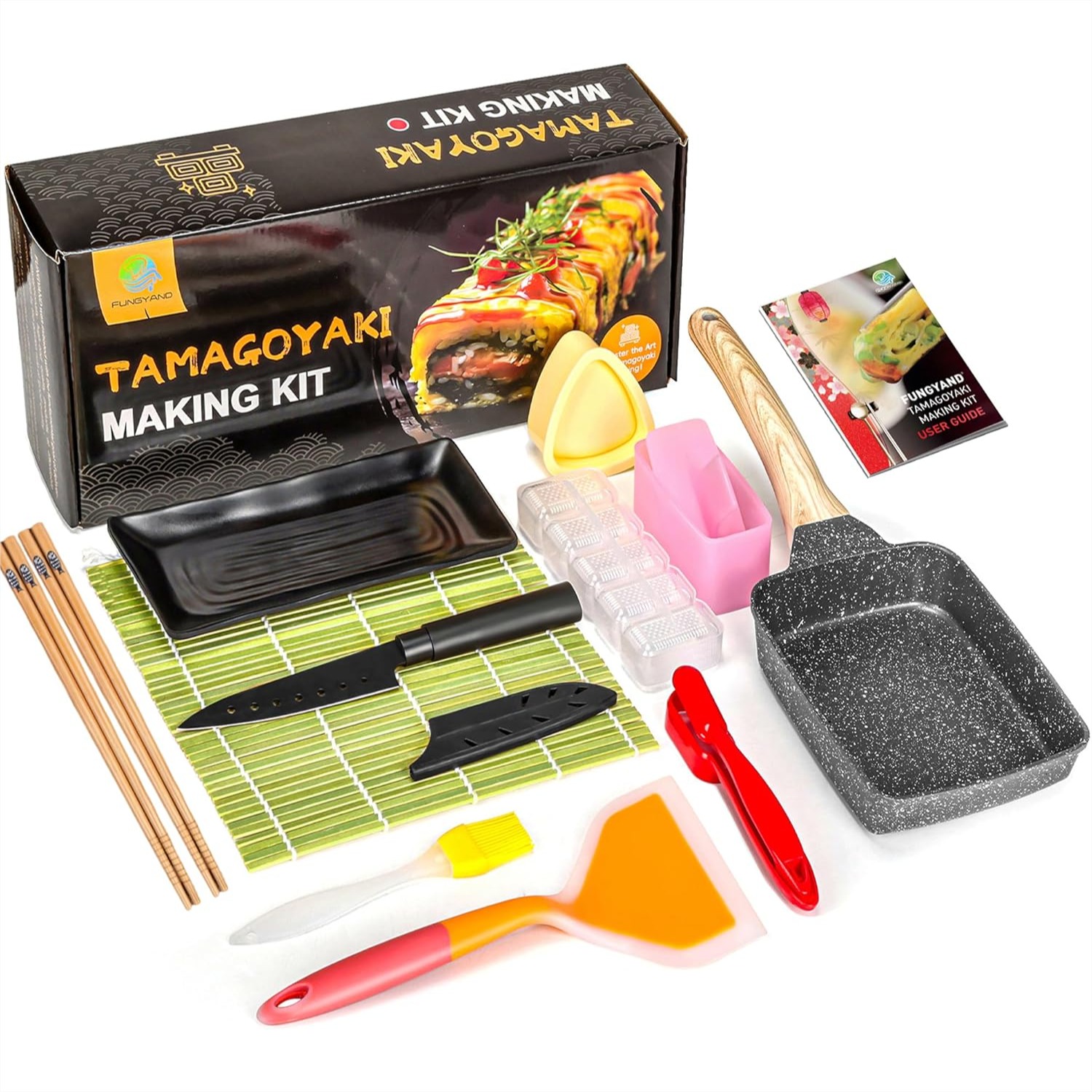 Sushi Mat Bamboo - Japanese Omelette Pan Set with Spatula,